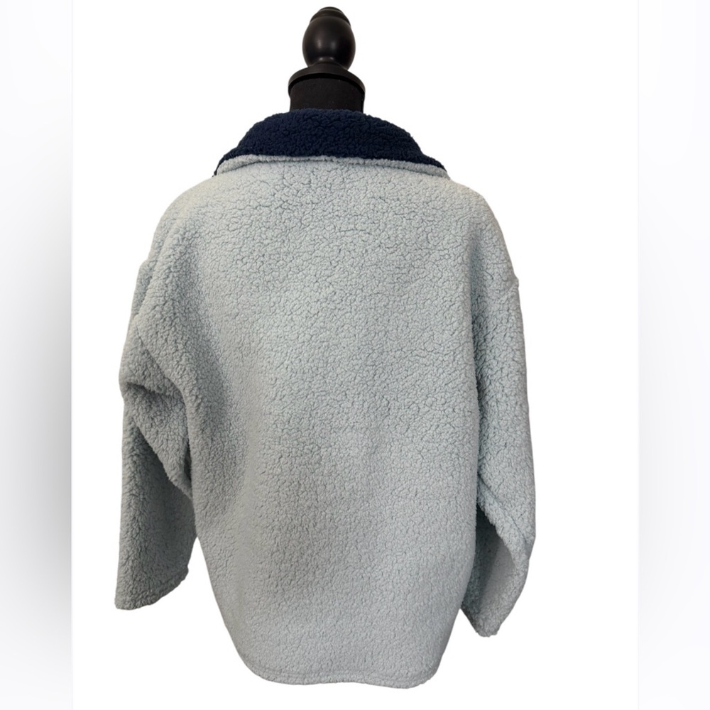 Peanuts Light Blue Sherpa 'Stay Cool' Half-Zip Pullover Size Medium - Picture 2 of 5
